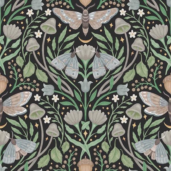 Enchanted Forest Damask Black Peel and Stick Wallpaper
