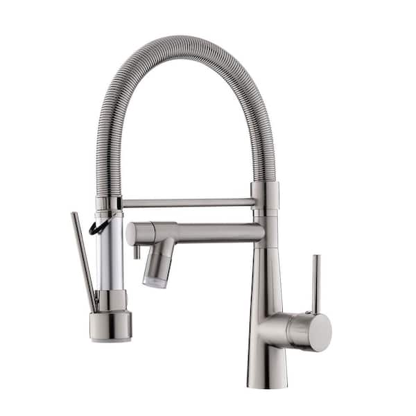 matrix decor Single Handle Deck Mounted Pull Down Sprayer Kitchen Faucet with LED in Brushed Nickel