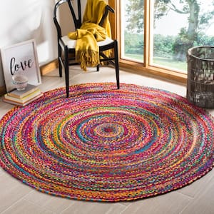 Braided Red/Multi 4 ft. x 4 ft. Round Border Area Rug