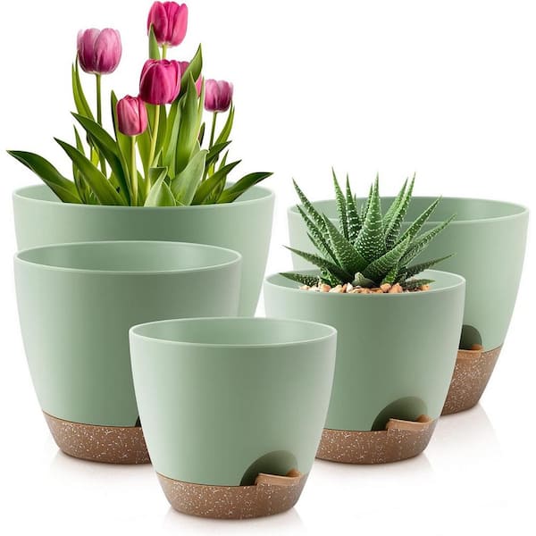 ITOPFOX Modern 6 in. L x 10 in. W x 8 in. H Green Plastic Round Indoor Planter (5-Pack)