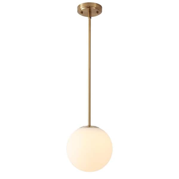 1 Light Gold Brass Milky White Shaded Pendant Light with Globe Glass Shade , No Bulbs Included