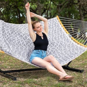 12 ft. Free Standing, 475 lbs. Capacity, Heavy-Duty 2-Person Hammock with Stand and Detachable Pillow in Gray Pattern