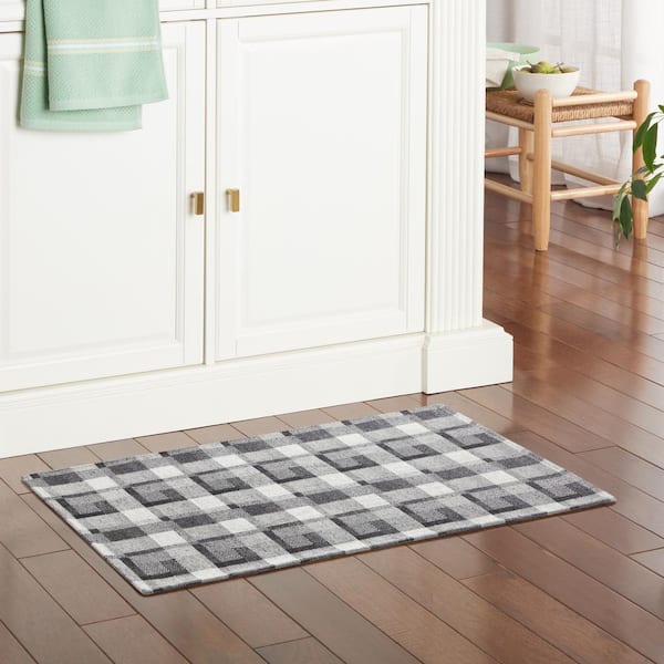 Stella Owen Plaid Black/Gray 20 in. x 36 in. Slip-Resistant Kitchen Mat