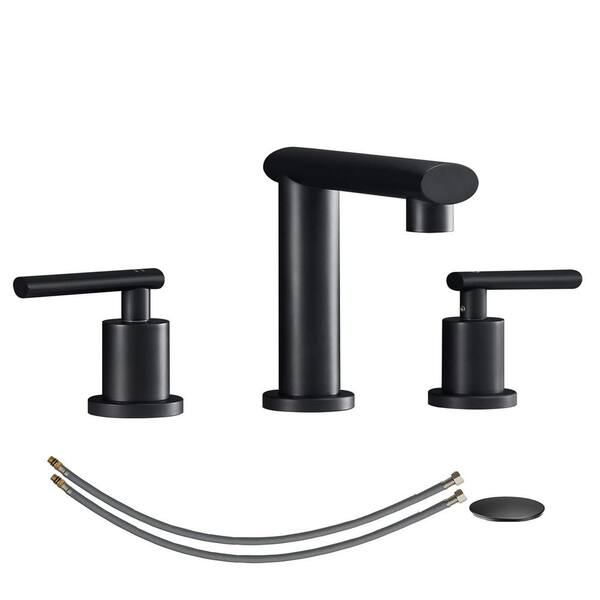 Flynama 8 in. Widespread Double Handle Bathroom Faucet with Pop Up Drain in Matte Black