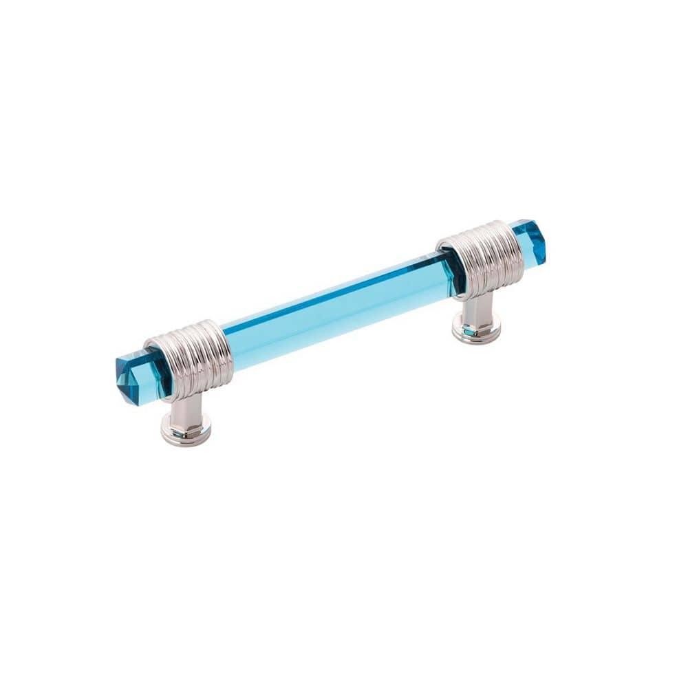 Chrysalis Collection Pull 3-3/4 Inch (96mm) Center to Center Polished Nickel with Cerulean Glass Finish price history on PriceWatchPro