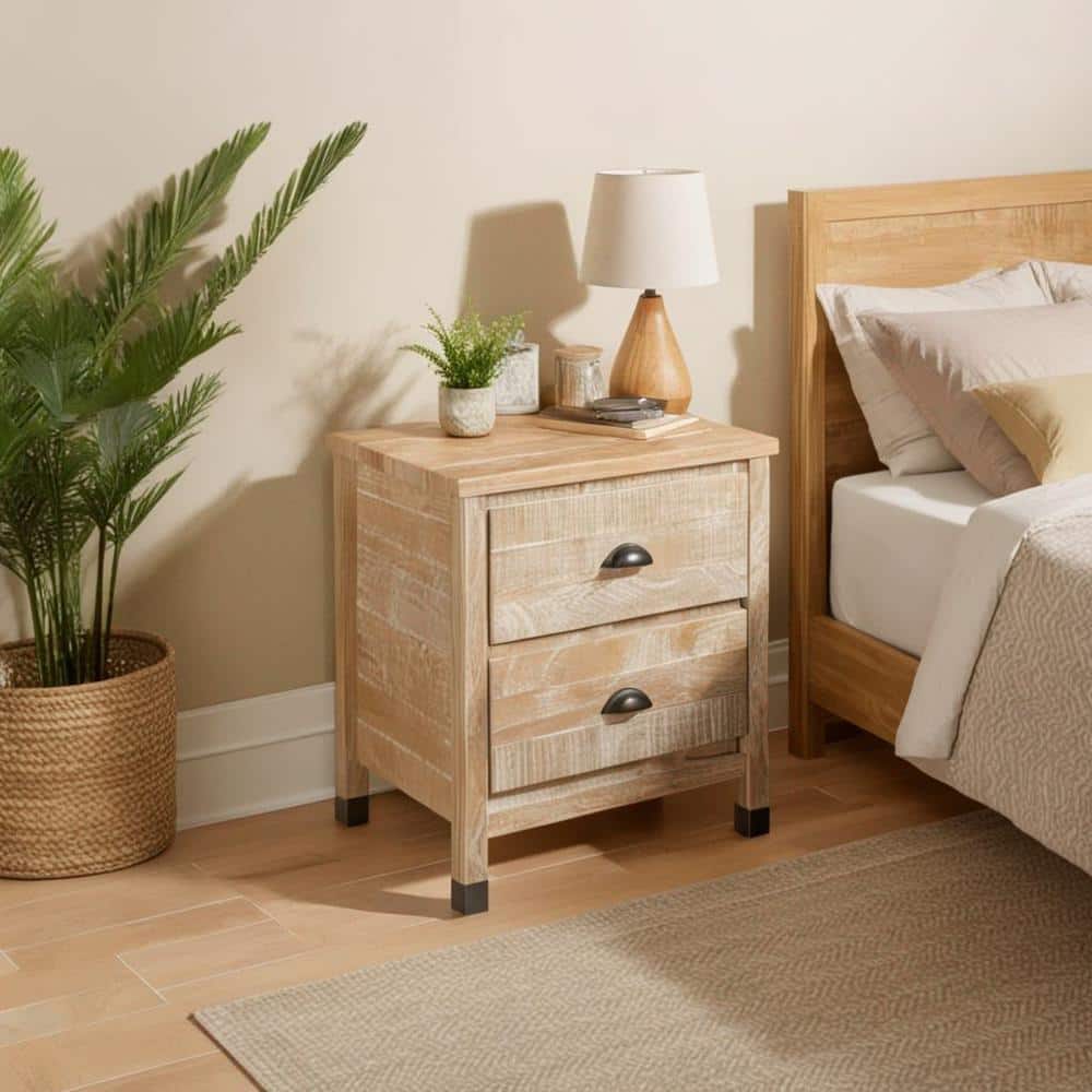 Baja Elegance 2-Drawer Barnwood Nightstand with Steel Accents