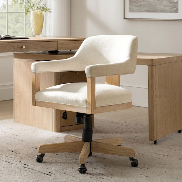 Monad Polyester Swivel Office Chair in Ivory with Adjustable Height