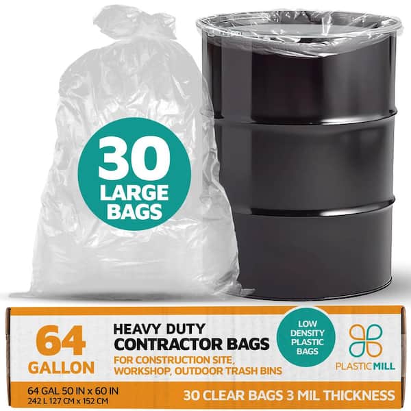 50 in. W x 60 in. H. 64 Gal. 3 mil Clear Contractor Bags (30-Count)