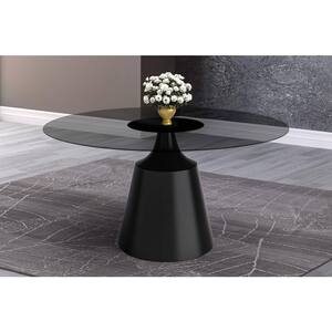 Prynn Mid-Century Modern 60 in. Round Dining Table with Glass Top and Black Pedestal Base (Clear)