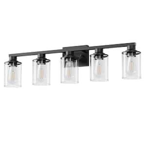 33 in. 5-Light Black and Gold Bathroom Light Fixture with Clear Glass Shades, Modern Vanity Light for Bathroom, Bedroom