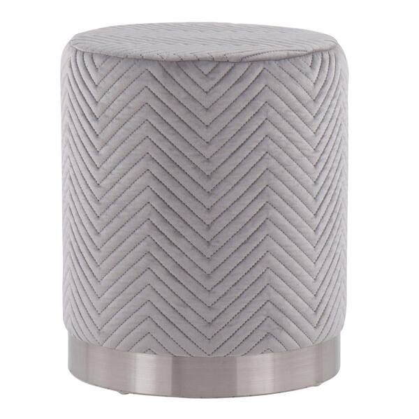 Lumisource Marla Silver Velvet and Chrome Chevron Ottoman