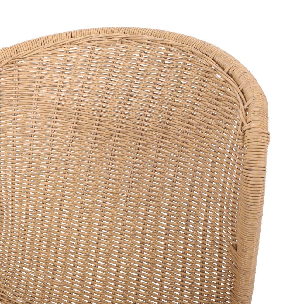 Light Brown Wicker Armless Dining Chair with Black Iron Frame