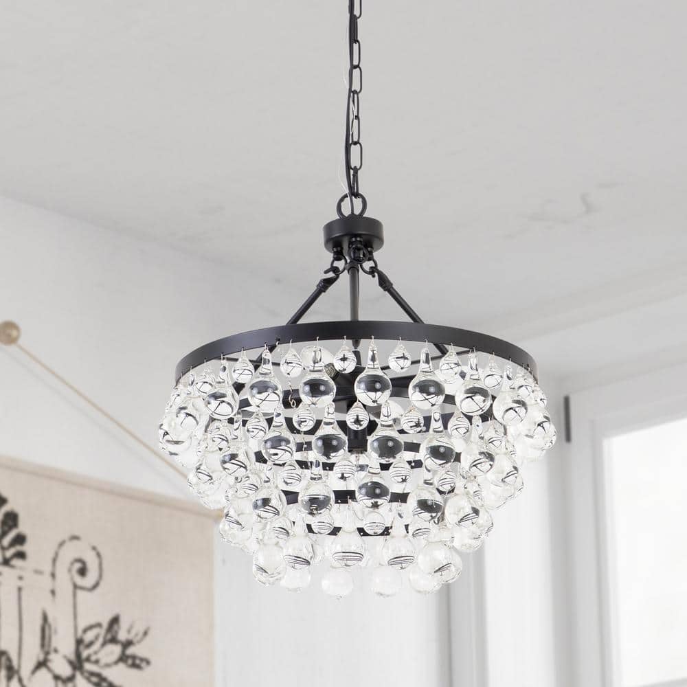 Maxax Jackson 5-Light 17.5 in. Black Crystal Modern Circle Dimmable ...