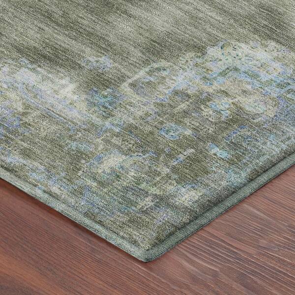 Mayfield Premium Machine Washable Abstract AMF2321 Basil 2 ft. x 7 ft. Runner Rug