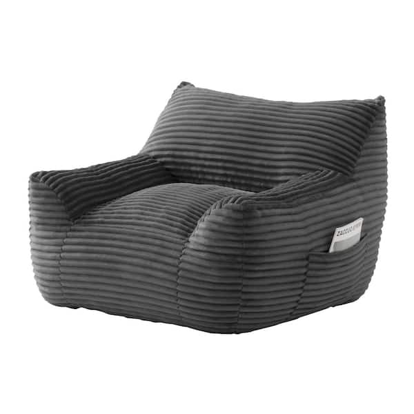 Gray Fabric Oversized (41.7 in.) Bean Bag Chair with Ottoman for Adults, High-Resilience Shredded Foam Fill for Living