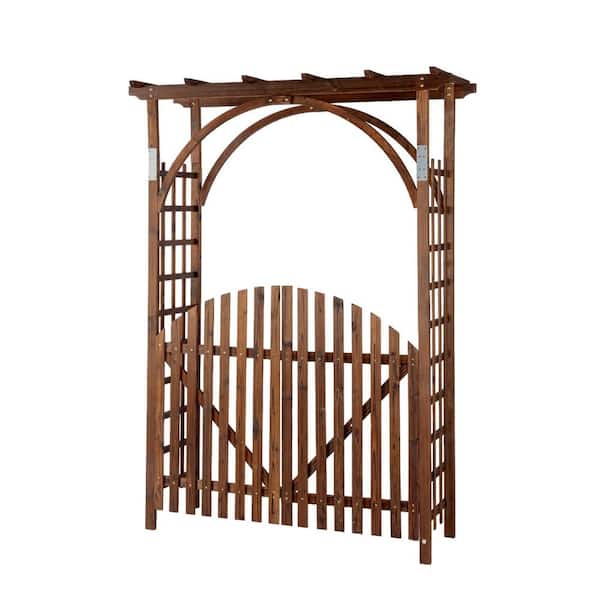 Karl home 85 in. x 63 in. Tan Wood Garden Arbor with Door