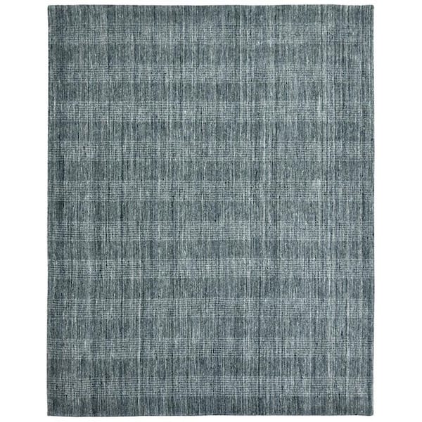 HomeRoots 5 ft. x 8 ft. Blue And Ivory Wool Plaid Hand Woven Area Rug ...
