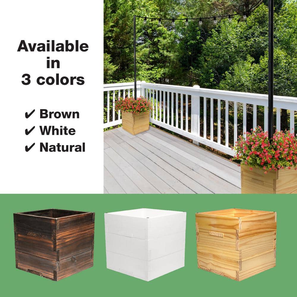 Natural Wood Square Outdoor Planter with Pole Support