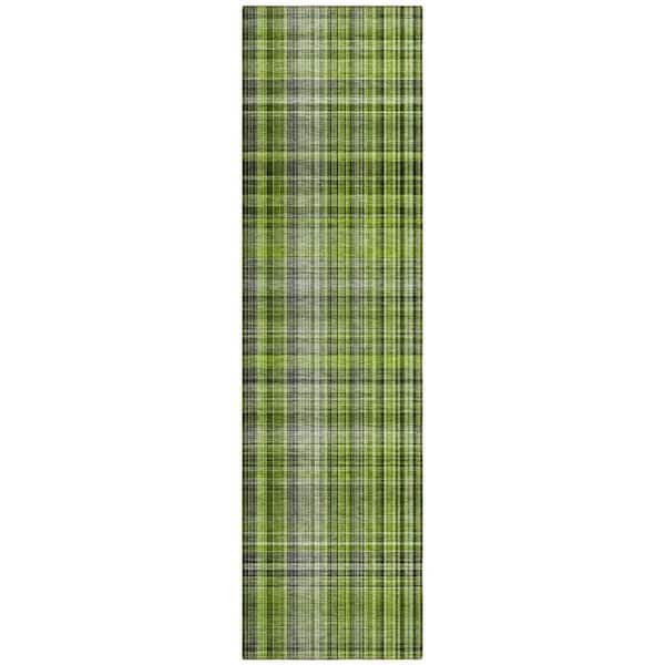 Green, Black, Gray 2 ft. x 8 ft. Woven Plaid Polyester Runner Indoor / Outdoor Area Rug