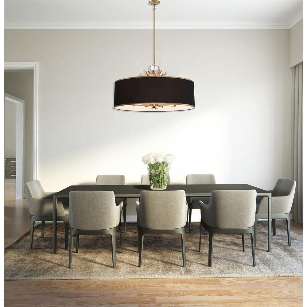 Natural Brushed Brass 8-Light Crystal Drum Pendant