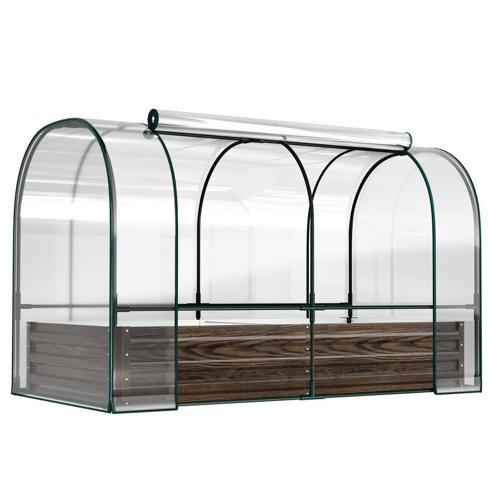 Galvanized Raised Garden Bed with PVC Cover 6 x 3 x 4 ft. Metal Planter Bottomless Box with Roll-Up Window, Wood Grain price history on PriceWatchPro