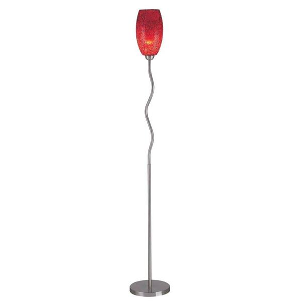 Illumine 1-Light Floor Lamp Red Glass Shade Polished Steel Finish
