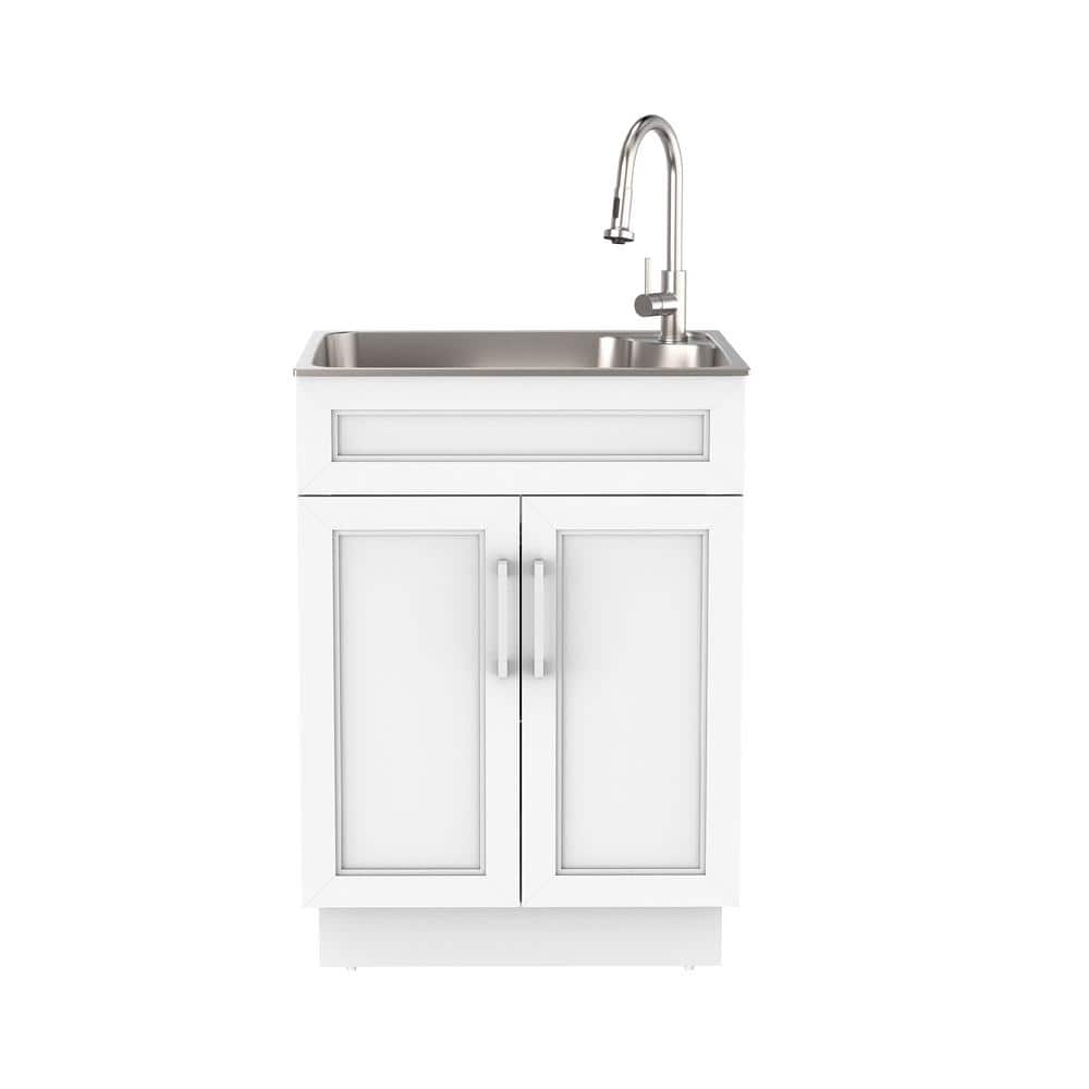 Glacier Bay All-in-One 24.2 in. x 21.3 in. x 33.8 in. Stainless Steel  Laundry/Utility Sink and White Cabinet QL038 - The Home Depot