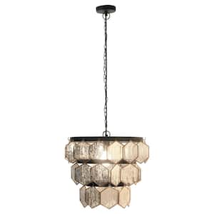 Evelyn 40-Watt 1-Light Black Metal Pendant Light with Colored Glass Shade