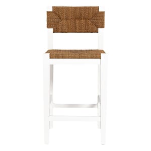 Willow brook 25.25 in. Matte White Finish Mahogany Wood Bar Stool with Seagrass Seat