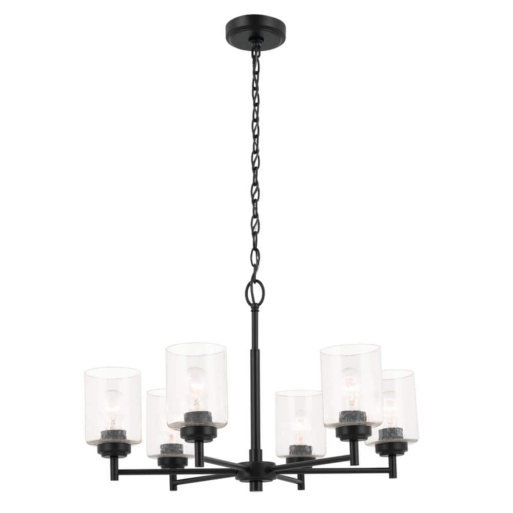Winslow Black 6-Light Chandelier with Clear Seeded Glass