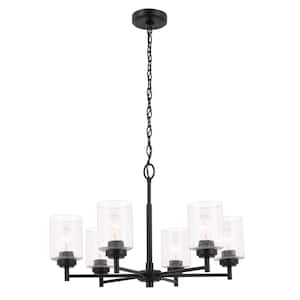 Winslow 26 in. 6-Light Black Contemporary Shaded Circle Chandelier for Dining Room