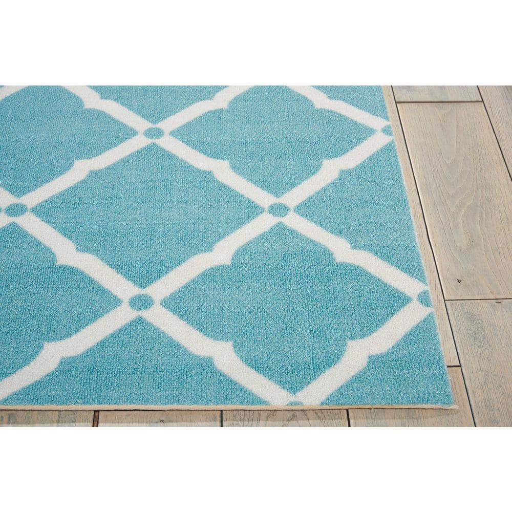 Aqua Floral Bliss 5' x 7' Synthetic Indoor/Outdoor Area Rug