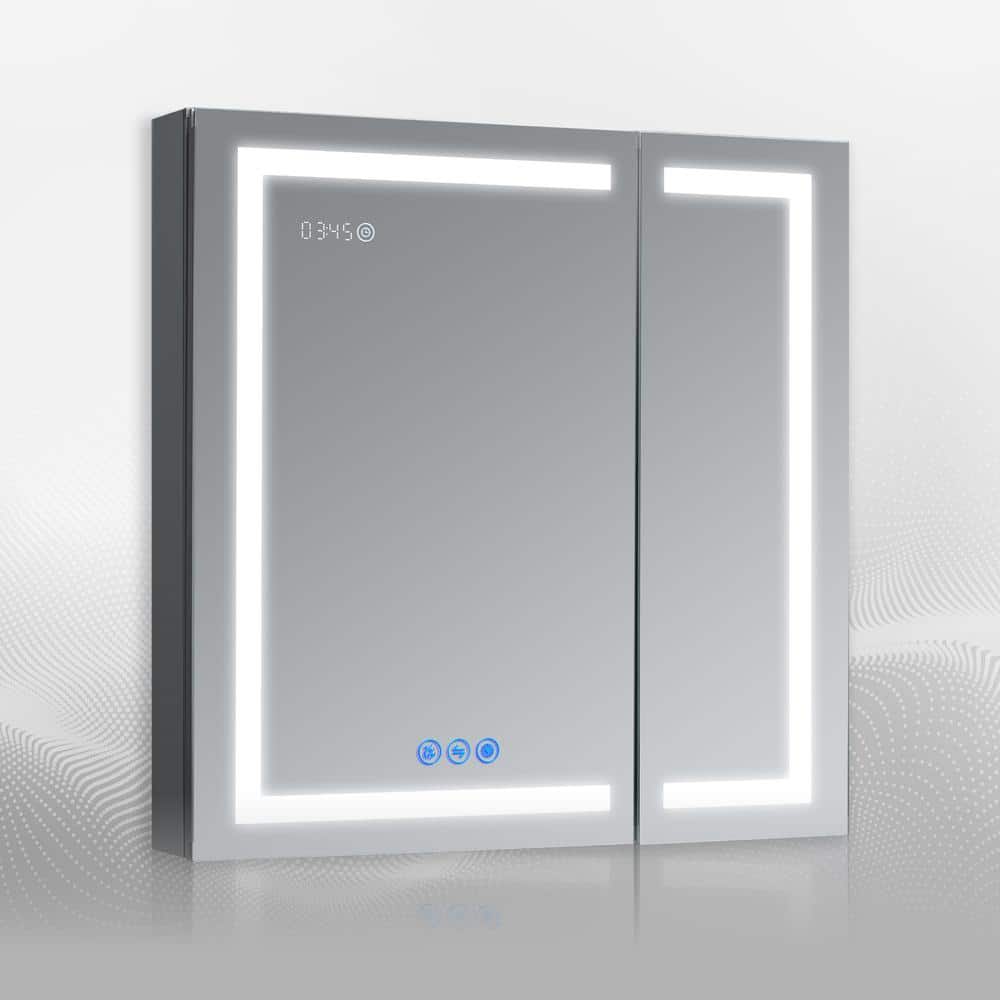 RUBINI 30 in.W x 32 in.H LED Medicine Cabinet Recessed Surface Clock Dimmer