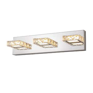 Alan 18.1 in. 3-Light Chrome Modern Crystal Integrated LED Vanity Light