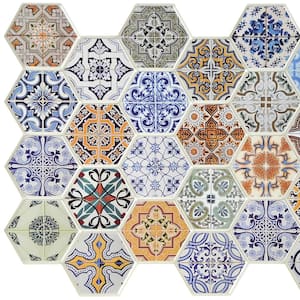 3D Falkirk Retro 38 in. x 19 in. Multicolor Faux Hexagon Patchwork Mosaic PVC Decorative Wall Paneling (10-Pack)