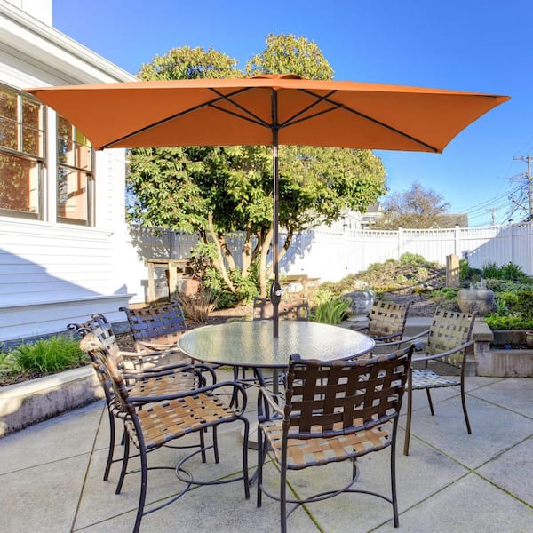 10 ft. x 6.5 ft. Rectangle Market Aluminum Pole Patio Umbrellas with Tilt Button in Orange