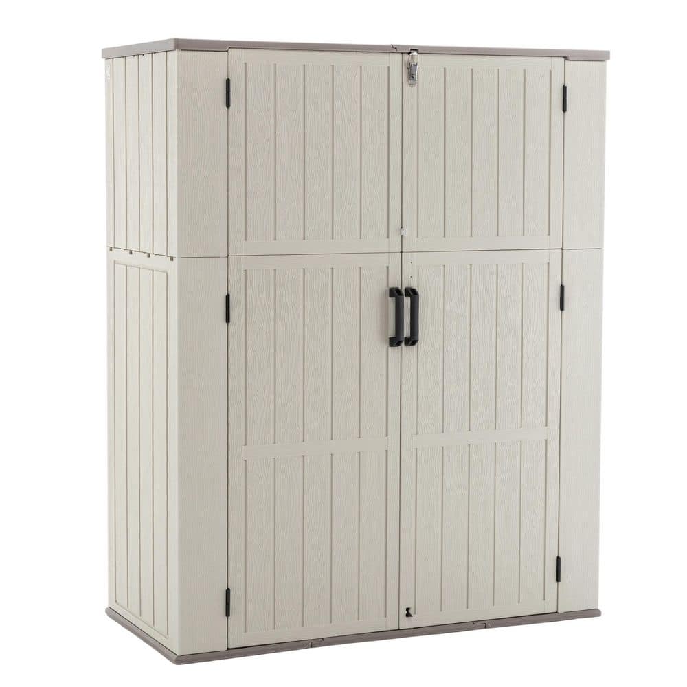 56 in. W x 26 in. D x 69.6 in. H Horizontal Resin Outdoor Storage Cabinet with Lockable Door Tool Storage Shed