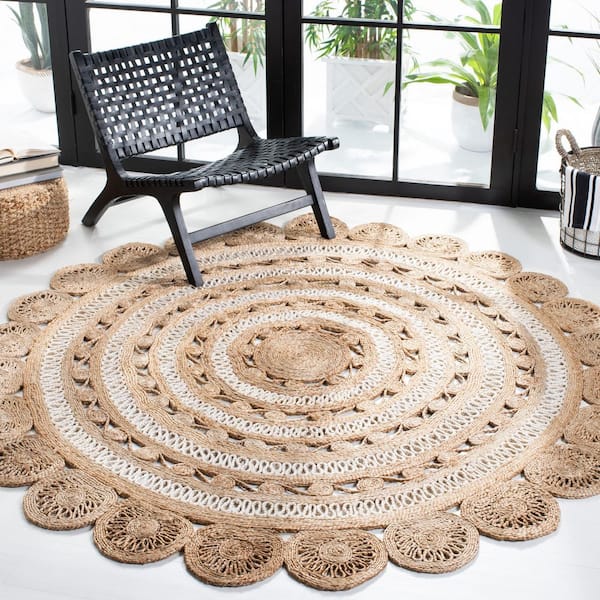 Natural Fiber 10 ft. x 10 ft. Ivory/Natural Solid Color Round Area Rug