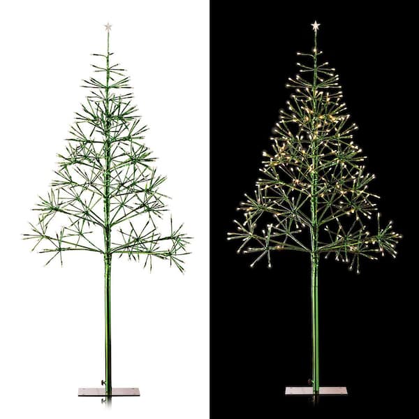 Alpine Corporation 53/61 in. Tall Indoor/Outdoor Artificial Christmas Tree with LED Lights, Green