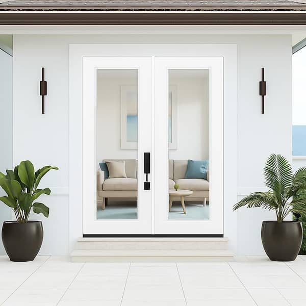 Palisade 72 in. x 80 in. Full Lite Clear Impact Glass LHIS Unfinished Fiberglass Double Prehung Front Door w/4-9/16 Jamb