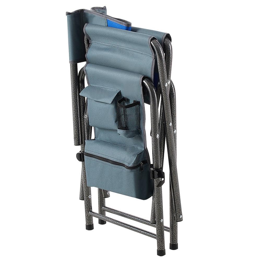 Blue and Grey Aluminum Folding Camping Chair with Storage Pockets