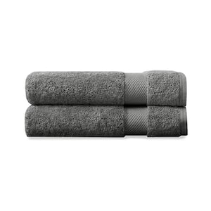 Dark Grey Solid 100% Organic Cotton Luxuriously Plush Hand Towels (Set of 2)