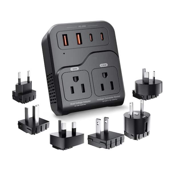 7-in-1 European Travel Power Adaptor with 3AC/2USB-A/2USB-C, 2000-Watts Voltage Converter US to Europe