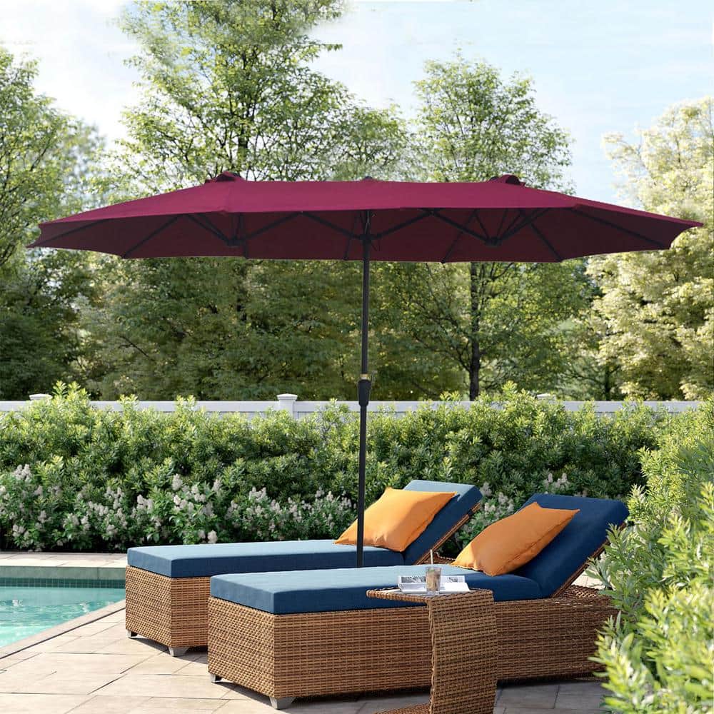 15 ft. x 9 ft. Twin Umbrellas Market Patio Umbrella in Red(Burgundy) with Crank price history on PriceWatchPro