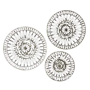 White And Grey Metal Round Wall Decor, Set Of 3: 14'', 18'', 20''