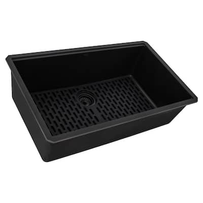epiGranite 32 in. Undermount SIngle Bowl Urban Workstation-Ready Kitchen Sink in Midnight Black Granite Composite