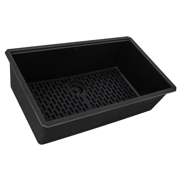 epiGranite 32 in. Undermount SIngle Bowl Urban Workstation-Ready Kitchen Sink in Midnight Black Granite Composite