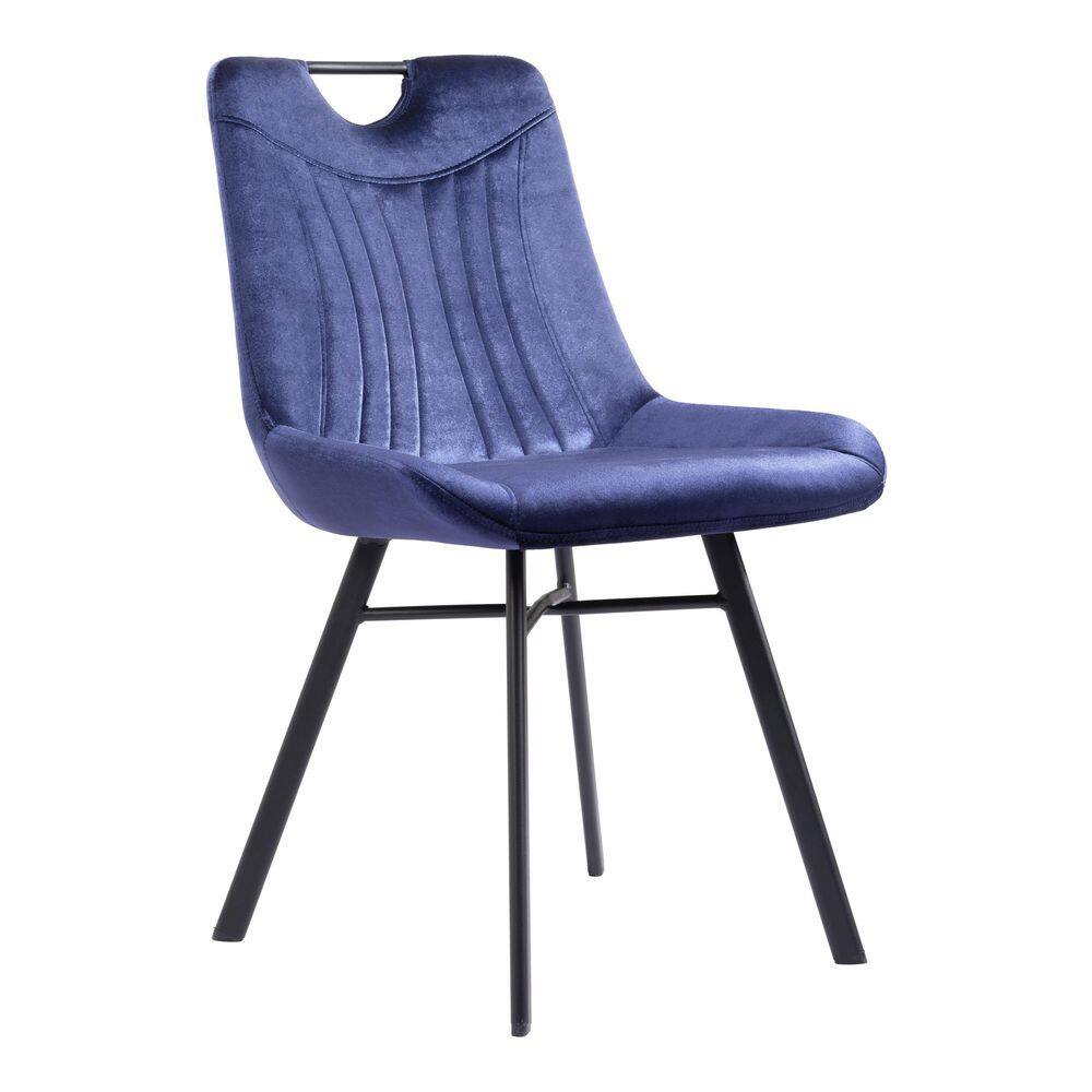 Blue Velvet Upholstered Side Chair with Metal Legs, Set of 2
