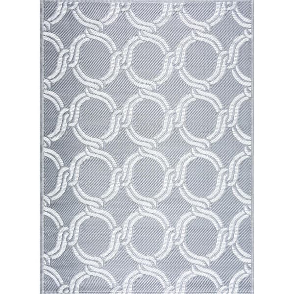 Mykonos Gray White 6 ft. x 9 ft. Reversible Recycled Plastic Indoor/Outdoor Area Rug