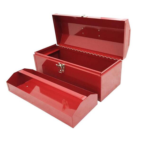 Excel 16.9 in. W x 7 in. D x 7.2 in. H Portable Steel Tool Box with Steel Tray, Red